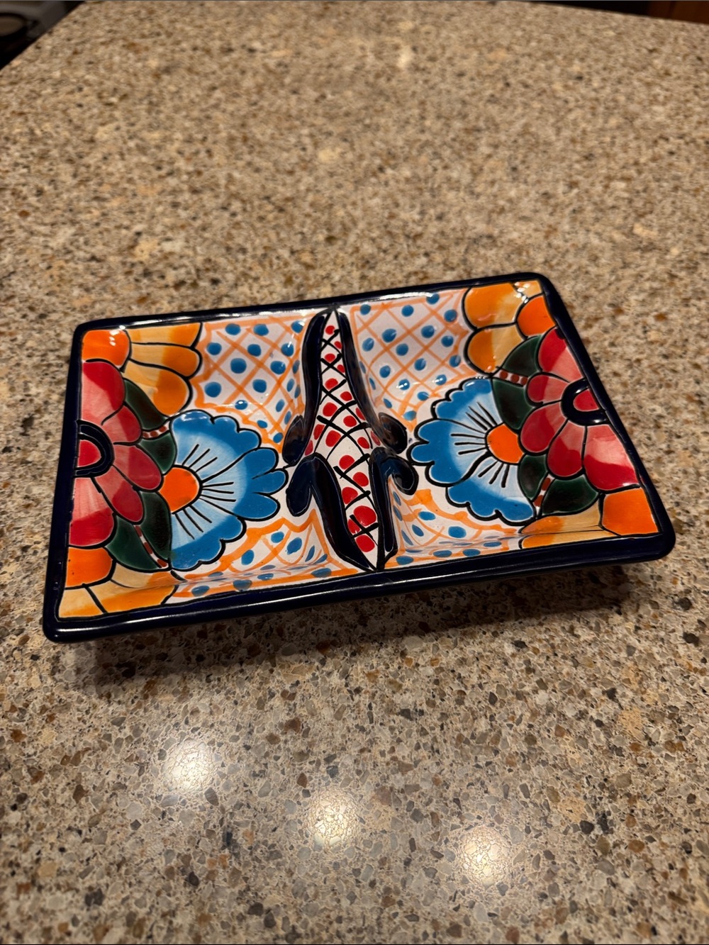 Authentic Hand-painted Talavera Ceramic Serving Dish Multicolor Floral